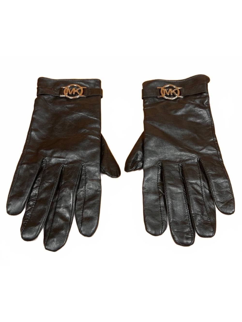 Michael Kors Black Leather Gloves with MK Logo Accent